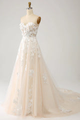 A Line Sweetheart Long Corset Wedding Dress With Appliques