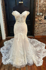 Appliques Off-the-Shoulder Trumpet Long Wedding Dress