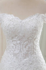 Lace Off-the-Shoulder Trumpet Long Wedding Dress