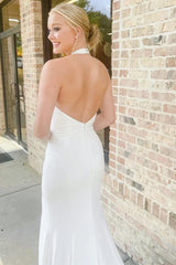 Slit Mermaid Long Wedding Dress With Halter/No Veils