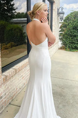 Slit Mermaid Long Wedding Dress With Halter/No Veils