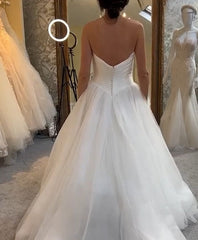A-Line Off-the-Shouder Tulle Strapless Long Wedding Dress
