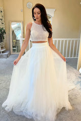 Two-Piece Beaded A-Line Long Wedding Dress With Tulle