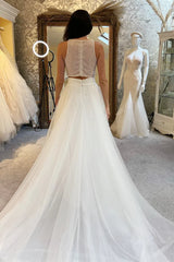 Two-Piece Beaded A-Line Long Wedding Dress With Tulle