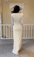 Deep V Long Wedding Dress with Long Sleeves