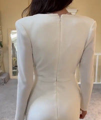 Deep V Long Wedding Dress with Long Sleeves