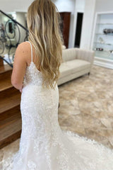 Floral Lace Deep V-neck Backless Mermaid Wedding Dress