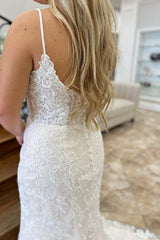 Floral Lace Deep V-neck Backless Mermaid Wedding Dress