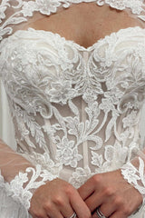 Lace Cutout Long Sleeves Trumpet Wedding Dress