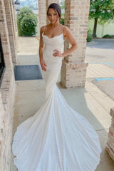 Round Neck Spaghetti Straps Mermaid Long Wedding Dress With Open Back