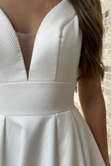 A-Line V-Neck Open-Back Long Wedding Gown