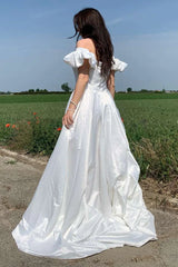 A-Line Off-the-Shoulder Puff Sleeve Wedding Dress With Open Back