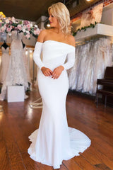 Off-the-Shoulder Long Sleeve Wedding Dress With Train