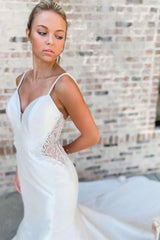 V-Neck Beading Trumpet Long Wedding Dress With Open Back