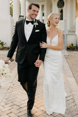 Satin Deep V Neck Backless Sheath Wedding Dress