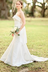 Satin Strapless Trumpet Long Wedding Dress With Train