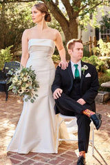 Satin Strapless Trumpet Long Wedding Dress With Train