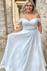 A-Line Off-the-Shoulder Long Wedding Dress