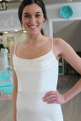 Spaghetti Straps Cowl Neck Backless Slit Long Wedding Dress With Train