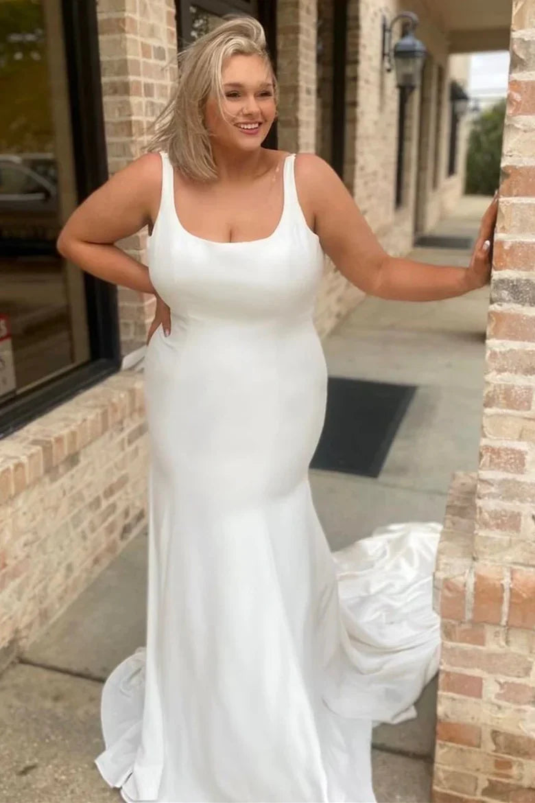 Square Neck Open Back Trumpet Wedding Dress