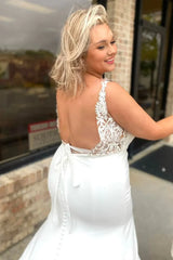 Square Neck Open Back Trumpet Wedding Dress
