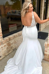 Square Neck Open Back Trumpet Wedding Dress