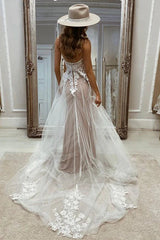 Lace Straps Tulle Wedding Dress With Open Back