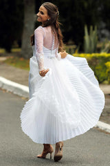 Sweetheart Long Sleeve Tea-length Wedding Dress