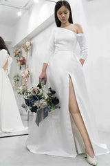 Asymmetrical Backless Wedding Dress with Slit