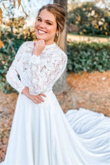Lace High Neck Long Sleeve Long Wedding Dress
