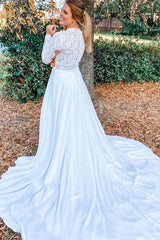 Lace High Neck Long Sleeve Long Wedding Dress