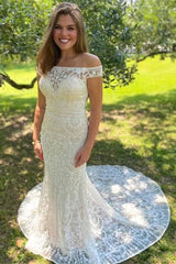 Off-the Shoulder Lace Mermaid Wedding Dress