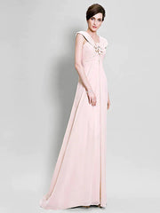 Mother of the Bride Dress Floral V Neck Floor Length Chiffon Sleeveless with Criss Cross Flower