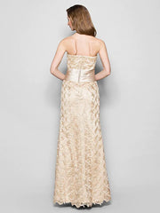 Mother of the Bride Dress Wrap Included Sweetheart Neckline Floor Length Lace Satin 3/4 Length Sleeve with Sash Ribbon Ruched