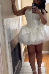 girlhomeshops--White/Pink Delicate Beaded Short Tulle Homecoming Dress gh5564