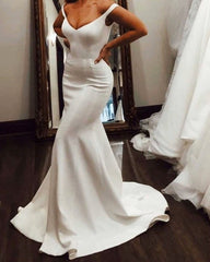 Mermaid V Neck Wedding Dress Off Shoulder