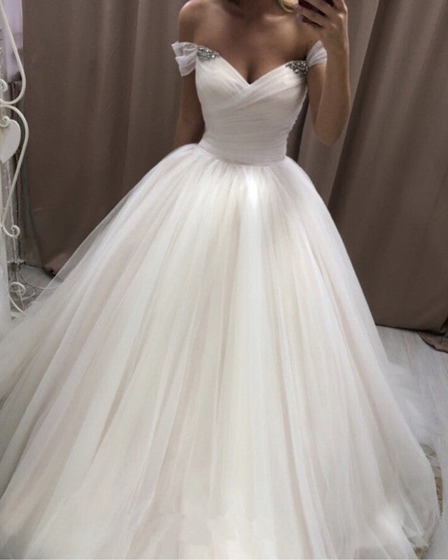 Tulle Princess Wedding Dress Off Shoulder Ball Gown