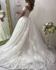 Romantic Wedding Dress Lace Embroidery Off Shoulder