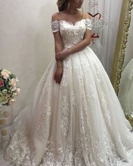Romantic Wedding Dress Lace Embroidery Off Shoulder