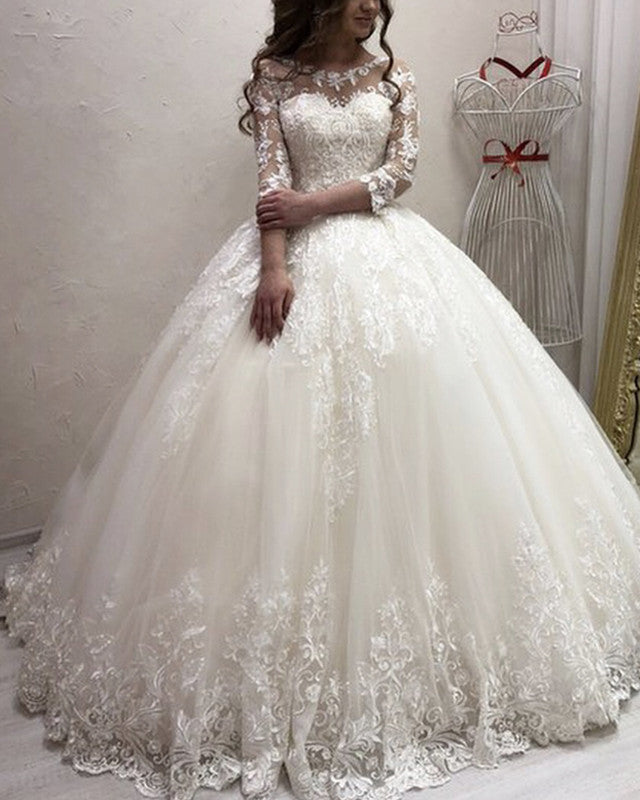 Vintage 3/4 Sleeves Wedding Dress Ball Gown