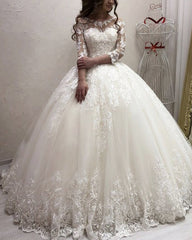 Vintage 3/4 Sleeves Wedding Dress Ball Gown