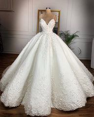 Spaghetti Straps Wedding Dress Ball Gown Appliques