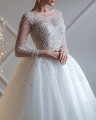 Beaded Organza Wedding Dresses Ball Gown With Sleeves
