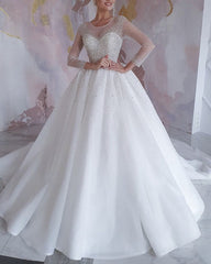 Beaded Organza Wedding Dresses Ball Gown With Sleeves