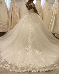 Sheer Sleeves Wedding Dress Ball Gown Appliques
