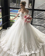 Lace Embroidery Wedding Dress Off Shoulder Ball Gown