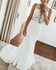 Illusion Neckline Mermaid Wedding Dress Appliques