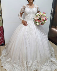Lace Long Sleeves Wedding Gown Illusion Neck