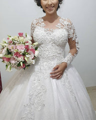 Lace Long Sleeves Wedding Gown Illusion Neck