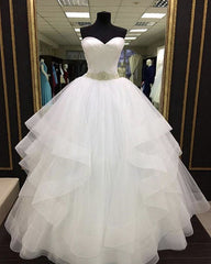 Pleated Sweetheart Ruffles Wedding Dress Ball Gown Crystal Belt
